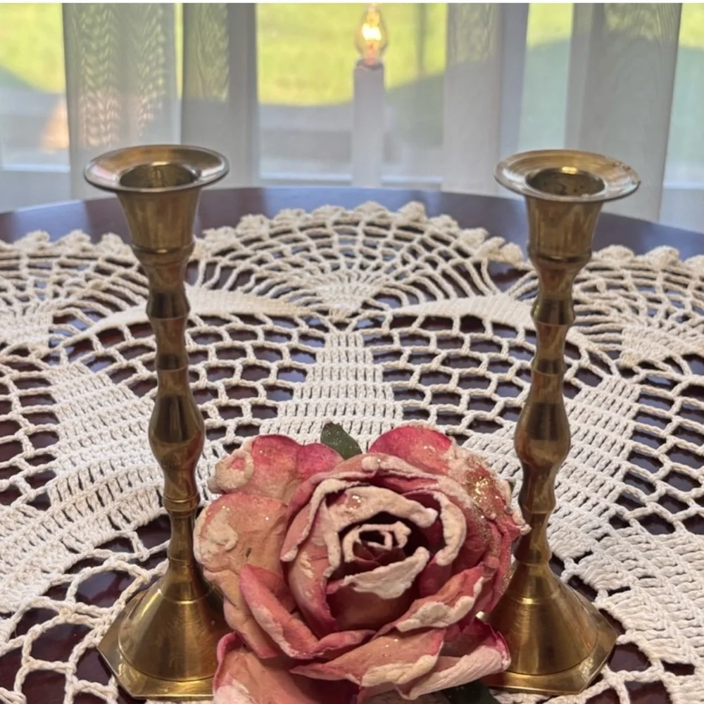 Brass Candle Holders Elegant Gold Vintage MCM Antique Boho Cottage Home Decor